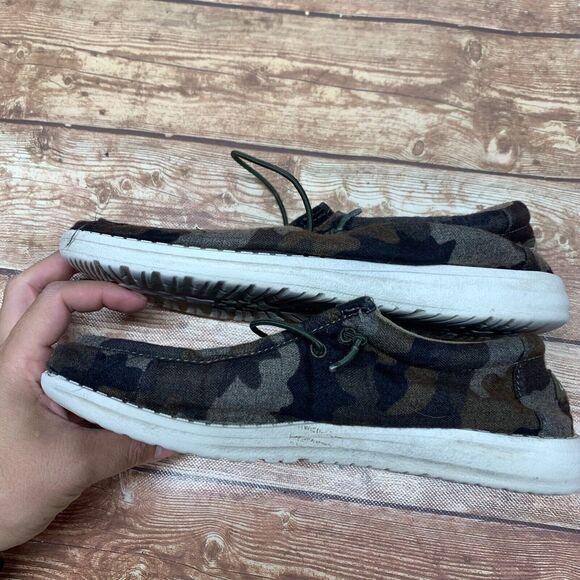 Hey Dude Wally Linen Youth Camo Size Y6 W7 EU 38 Camouflage Slip On - Picture 3 of 15